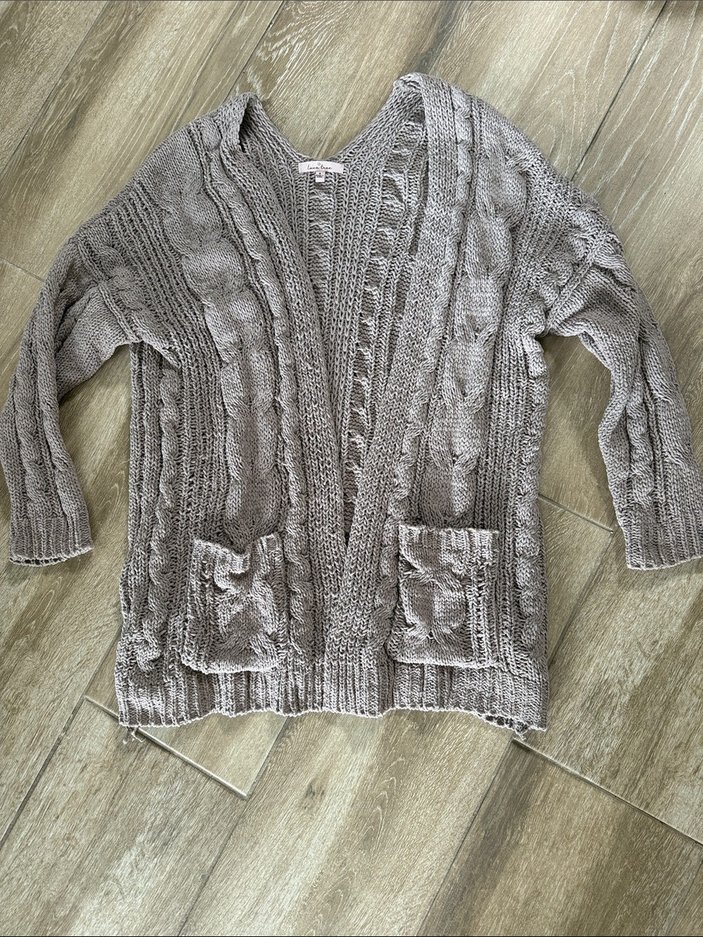 Love Tree Taupe Cable Knit Open-Front Cardigan size Medium